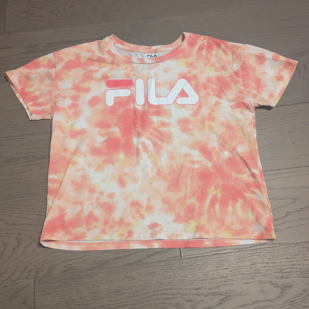 Fila Tie-Dye Orange and Pink Crop Top Short Sleeve Tee